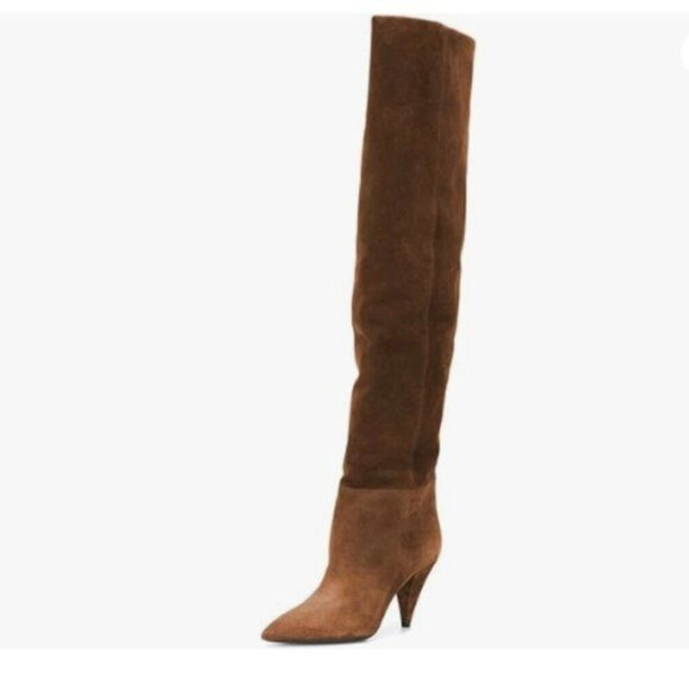 XYD Sassy Cone Mid Heels Thigh High Boots for Women Over The Knee  Pointed Toe